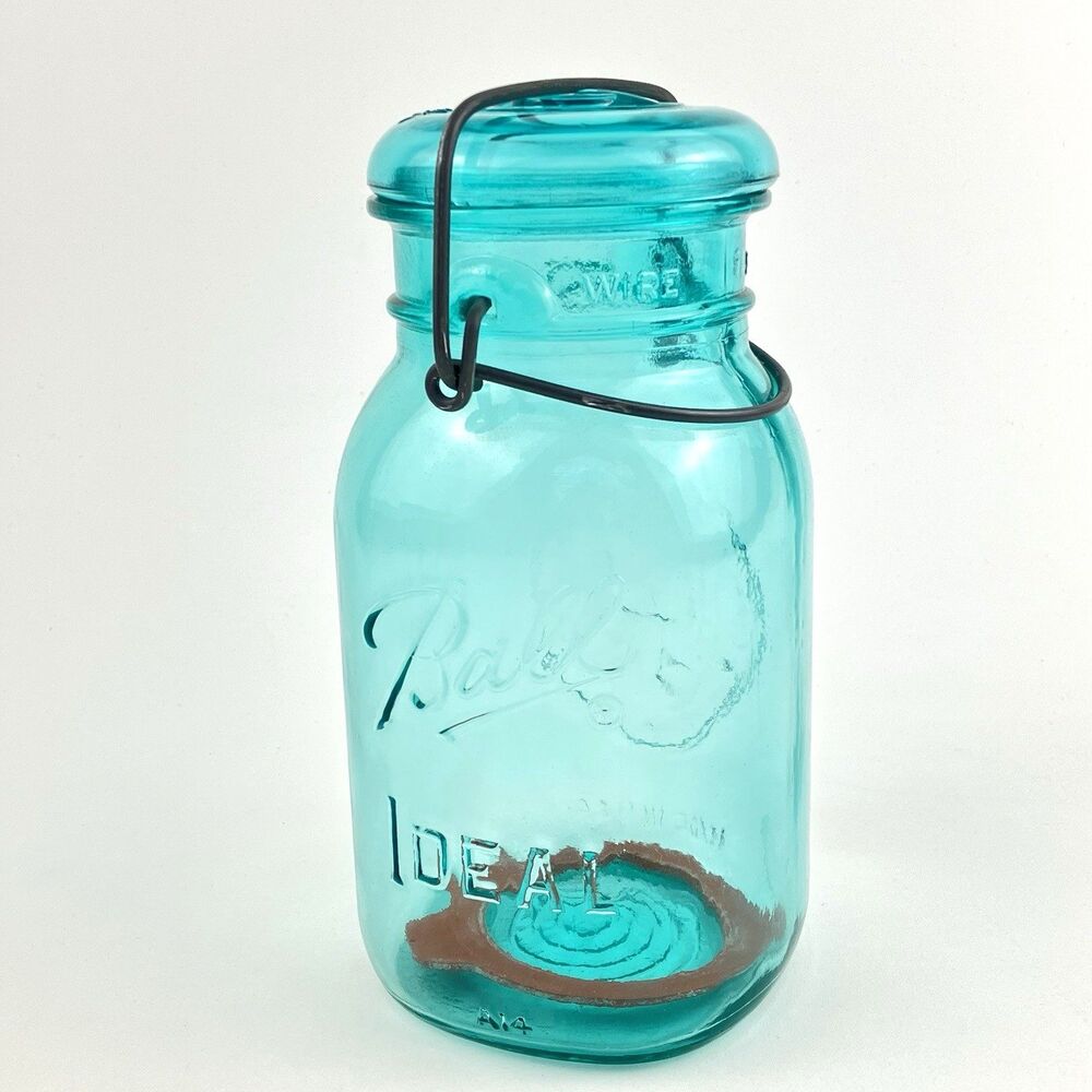 Ball Ideal Glass Blue Bicentennial 1776-1976 Celebration Wire Clamp Glass Jar